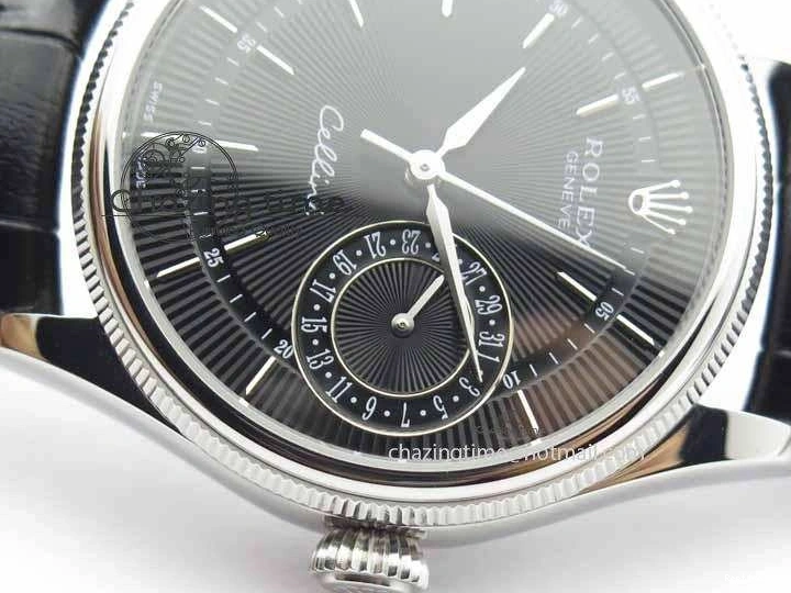 1218 Cellini Date VF Best Edition SS Black Dial Stick Markers On Black Leather Strap A Lightweight 3725